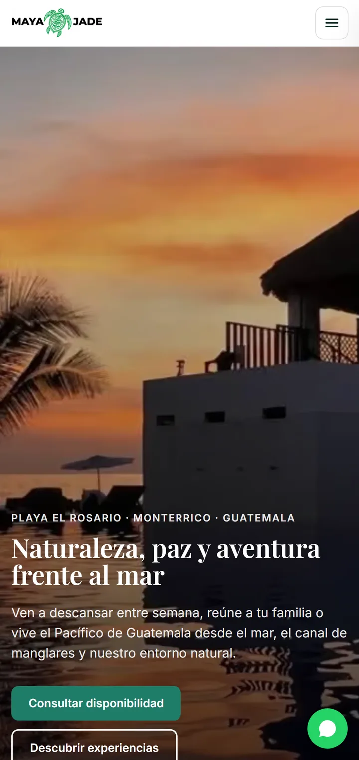 Hotel Maya Jade site built with JarSites, on a phone